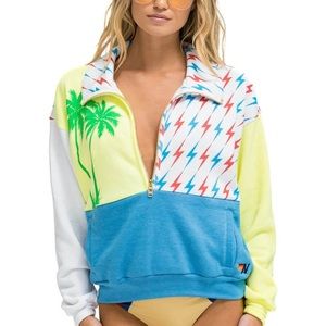 Aviator Nation Palm Bolt fleece half zip color block sweatshirt
